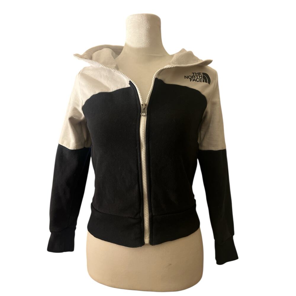 TNF Girls 7/8 Hoodie Black White Logo Zip Up Small  Colorblock
